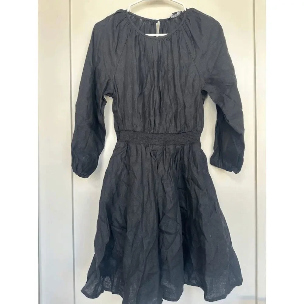 J.Crew Palmero Black Linen Smocked Waist Mini Dress NWT XS